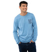 Unisex USA Action Blue Long Sleeve - Front View on Model