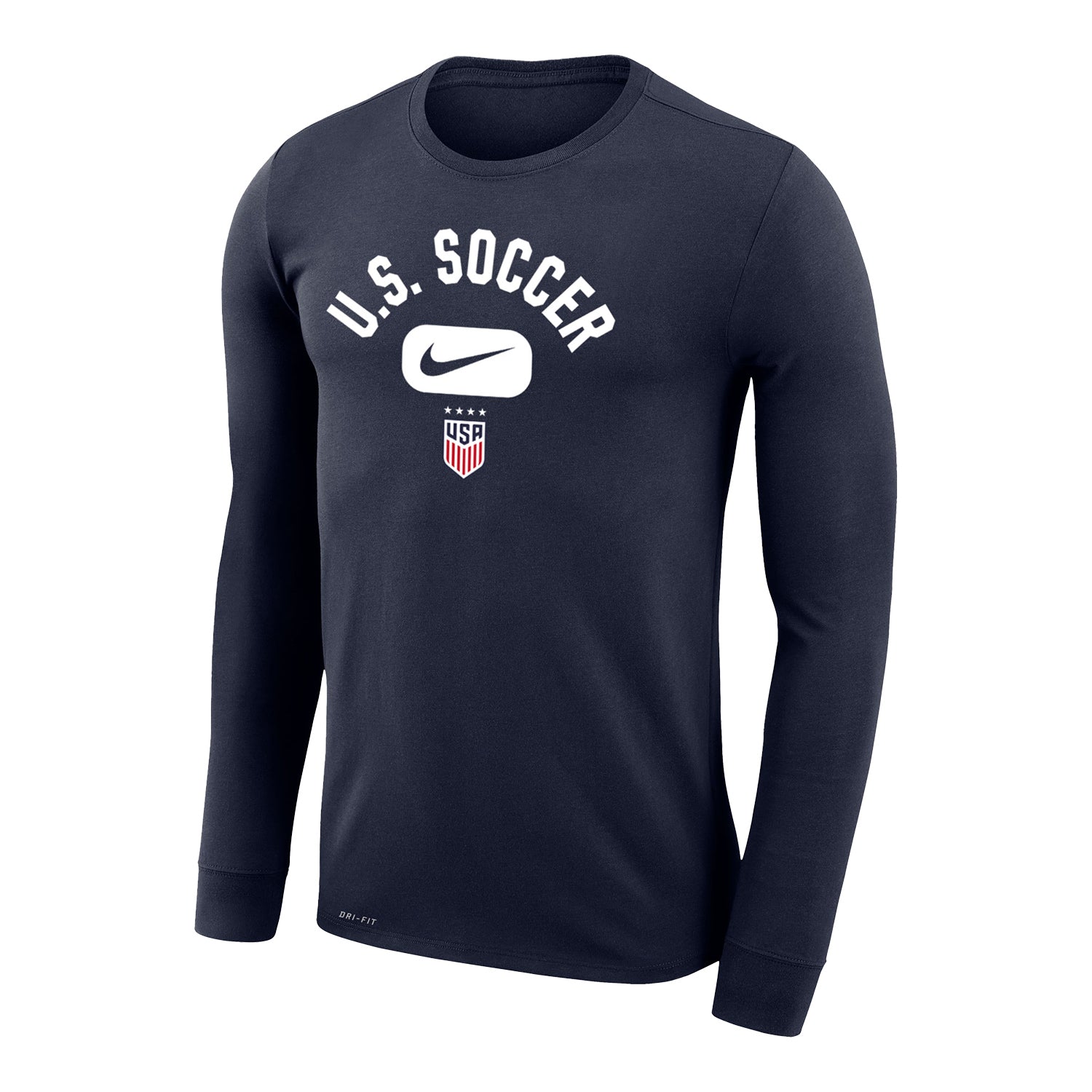 Men's Nike USWNT Crest Dri-FIT Navy L/S Tee - Front View