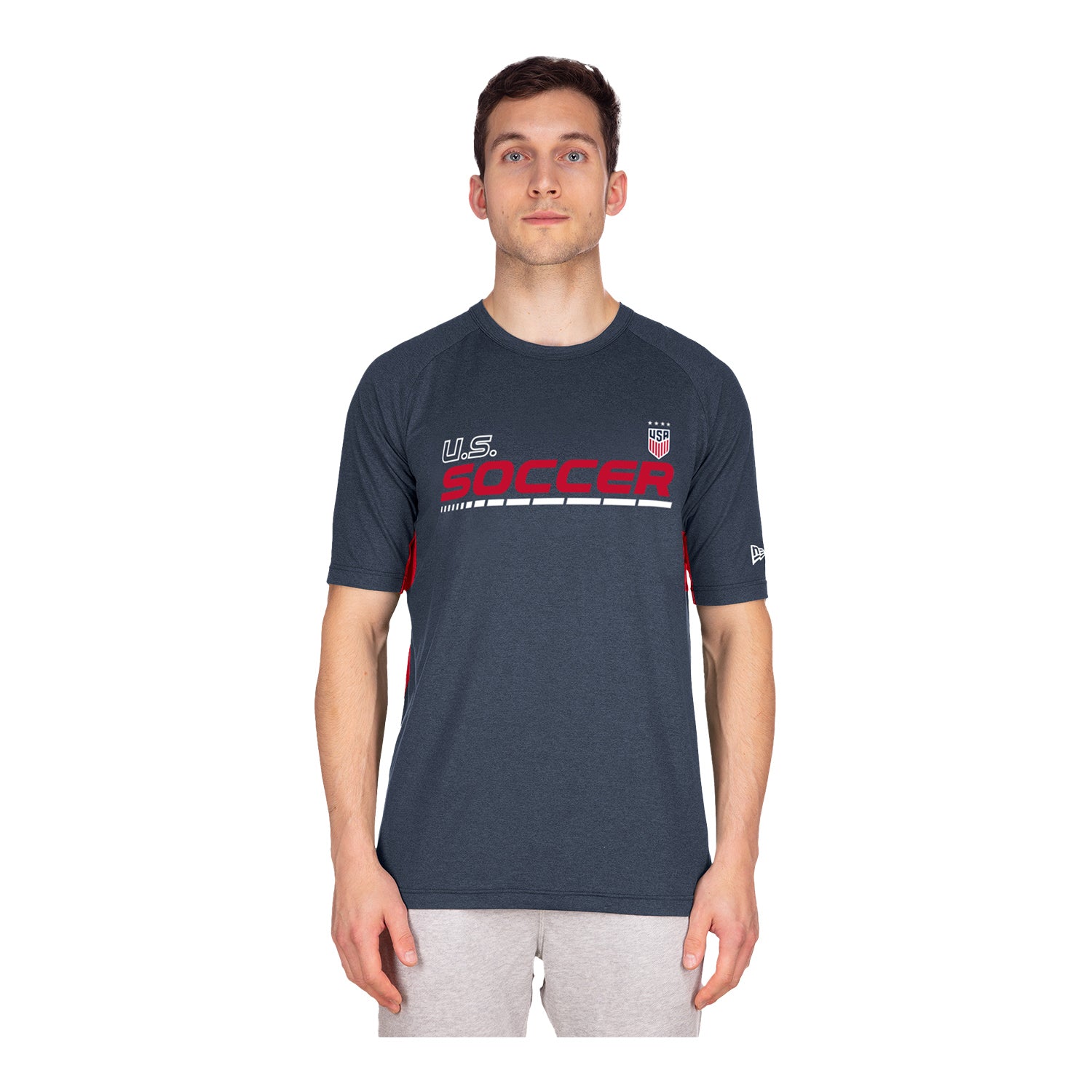 Men's New Era USWNT Brushed Heather Navy Tee - Front View