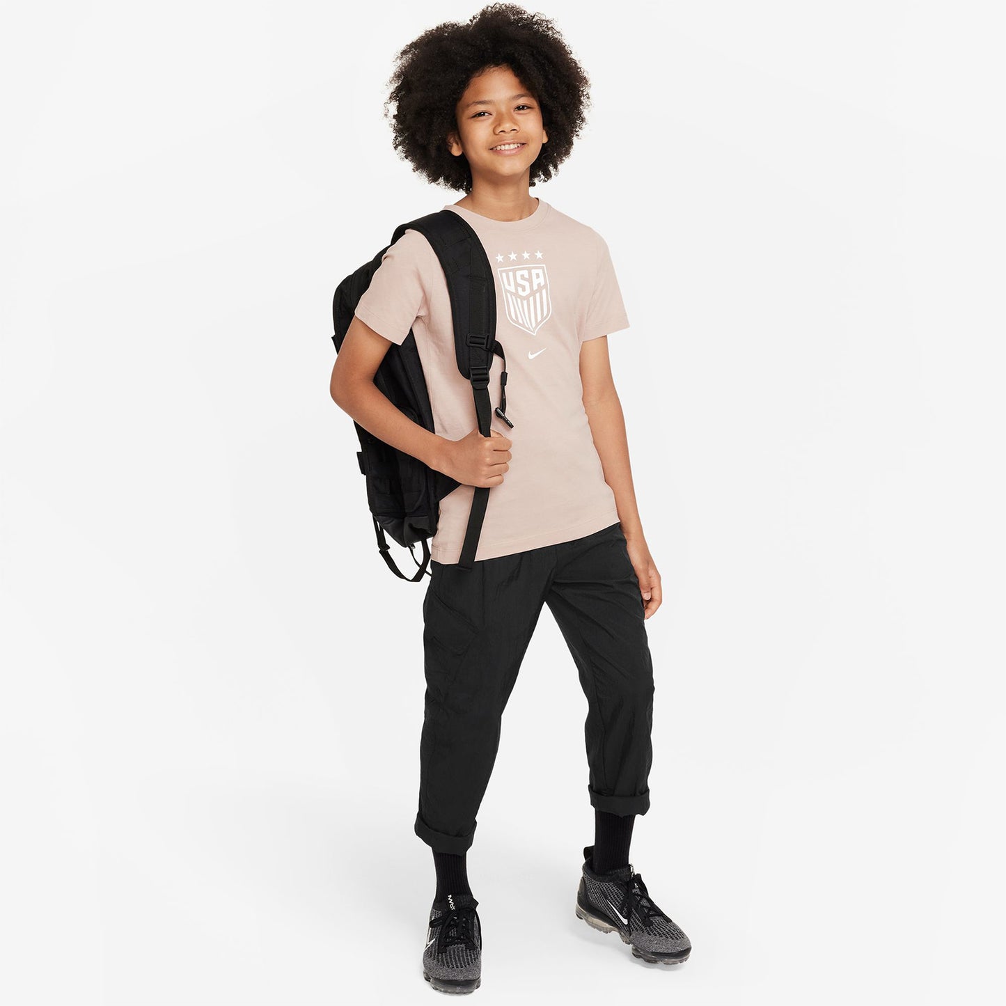 Youth Nike USWNT Crest Stone Tee - Model View