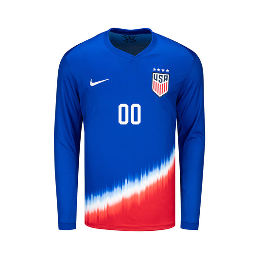 Youth Nike USWNT 2024 Personalized American Icon Away Stadium Long Sleeve Jersey - Front View