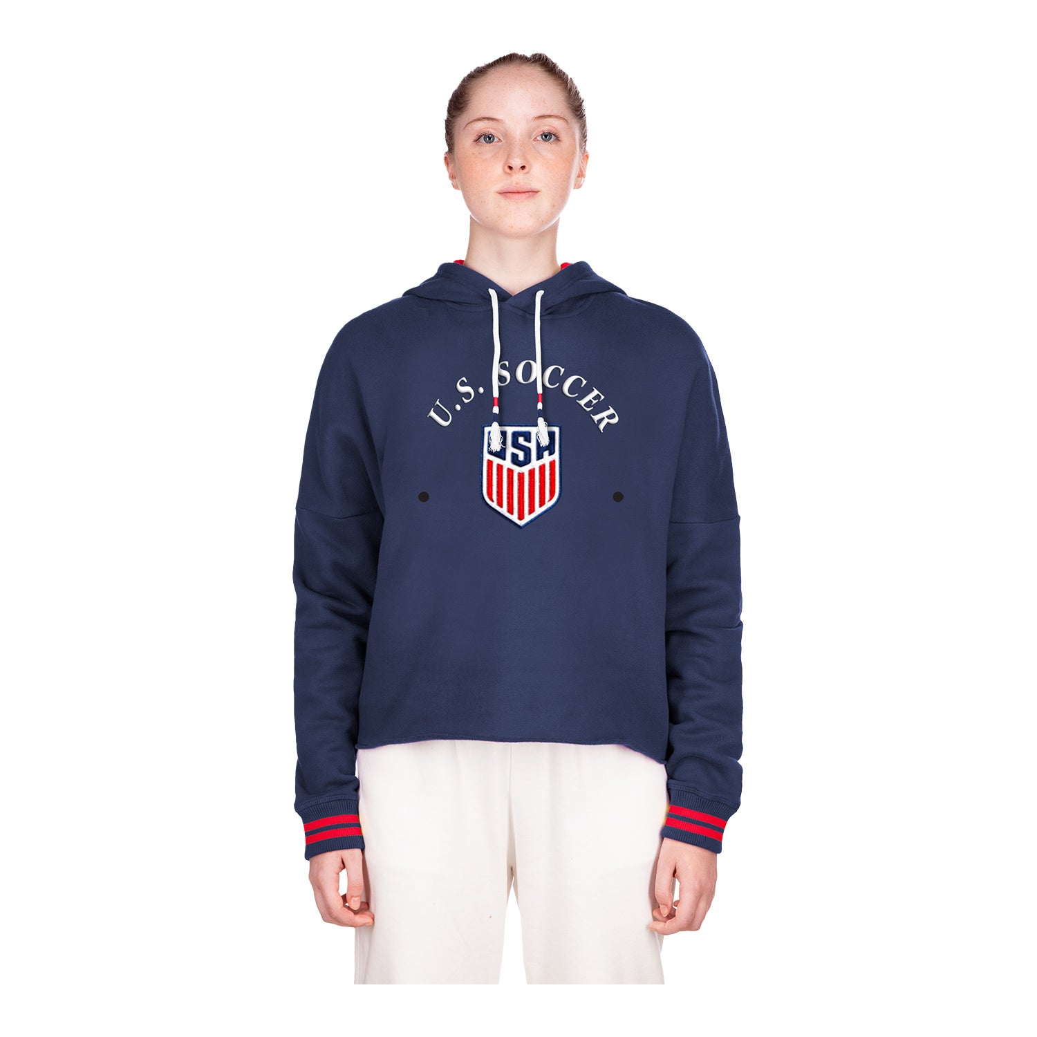 Women's New Era USMNT Fleece Cropped Navy Hoodie - Front View