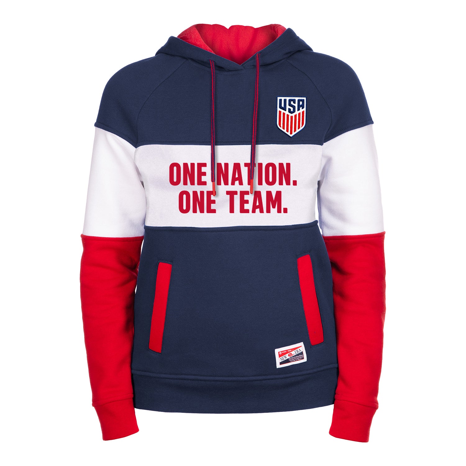 Women's New Era USMNT Heather Navy Color Block Hoodie - Front View