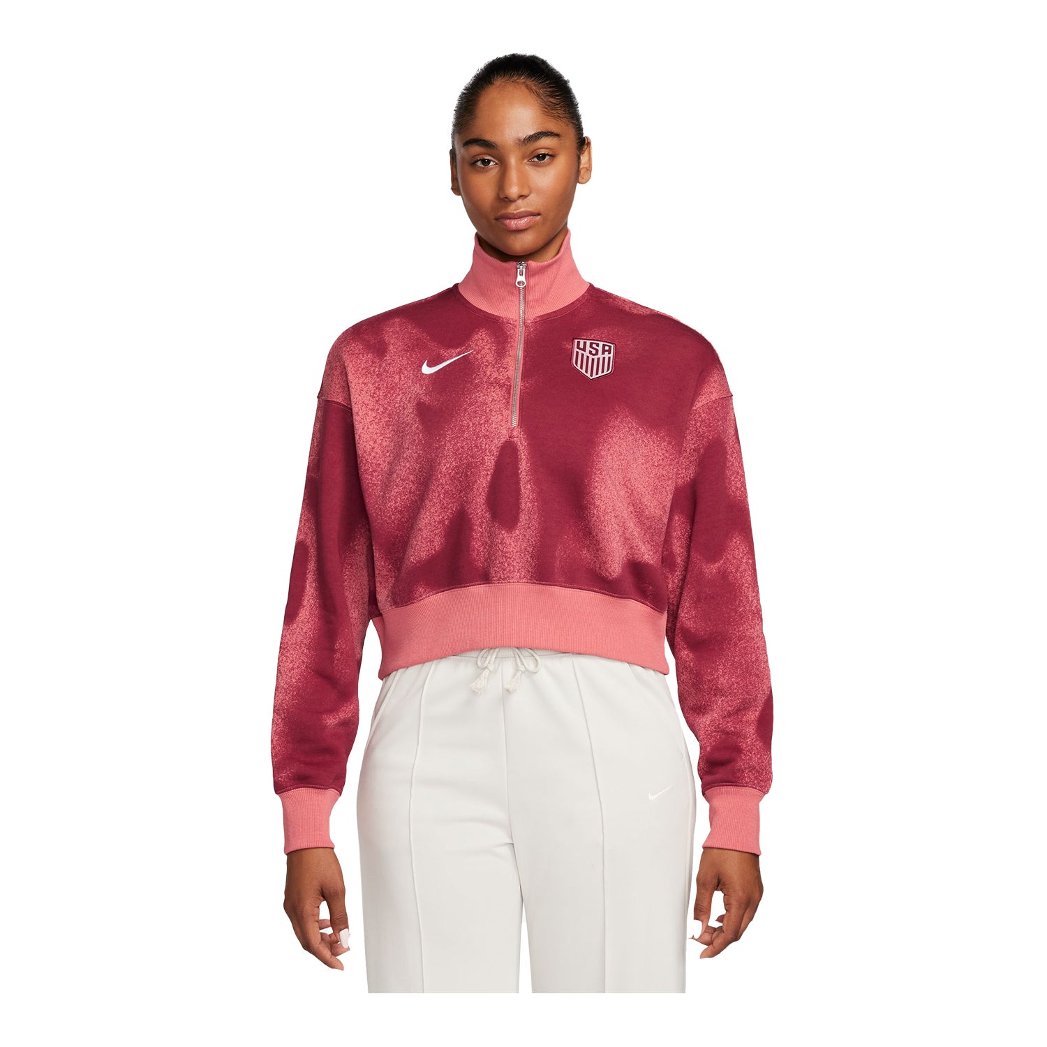 NIKE - ☆新品☆ NIKE  テニスウェア　プリーツスコート　Red  US-S Women's Nike USA Cropped Phoenix Fleece Red 1/2 Zip