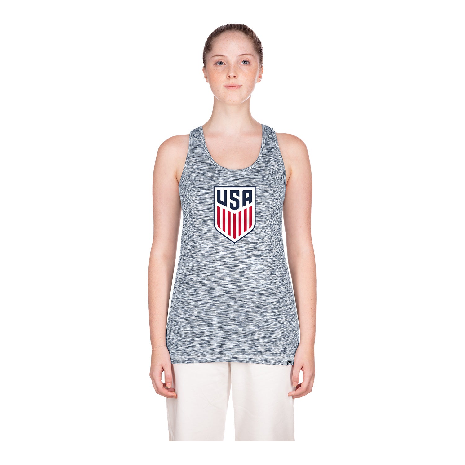 Women's New Era USMNT Navy Space Dye Tank Top - Front View