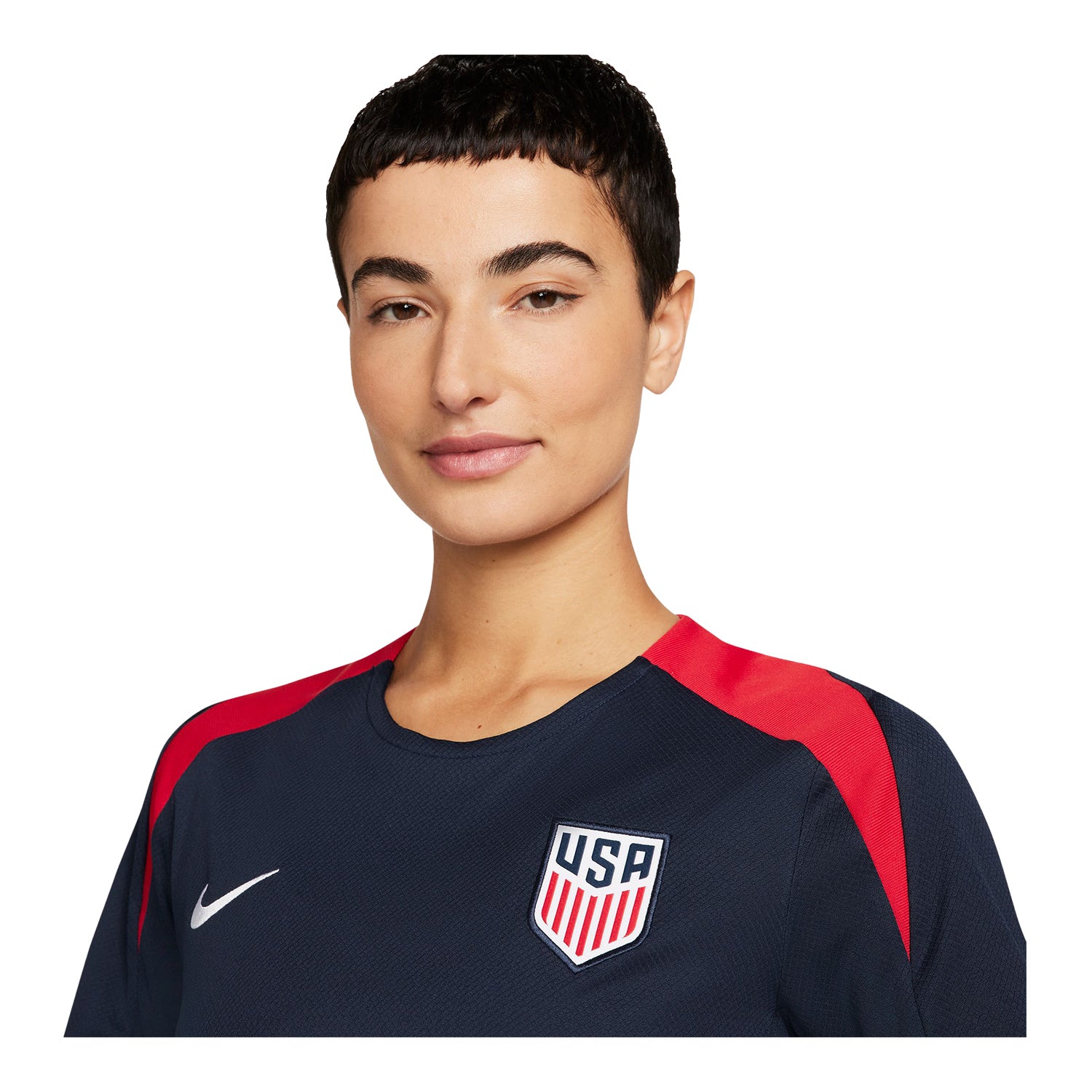 Women's Nike USA VW Strike Navy Top - Collar View