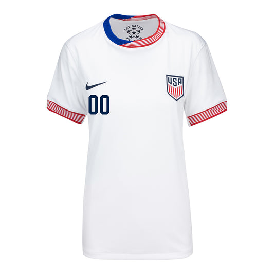 Women's Nike USMNT 2024 Personalized American Classic Home Stadium Jersey in White - Front View