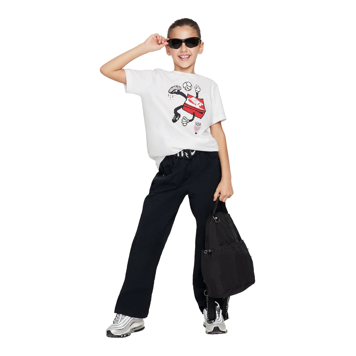 Youth Nike USA Character White Tee - Full Body Front View