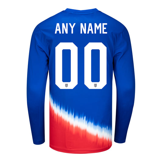 Men's Nike USMNT 2024 Personalized American Icon Away Stadium Long Sleeve Jersey - Back View