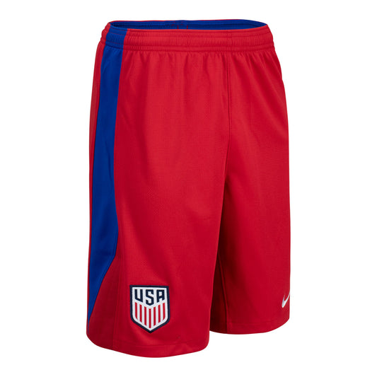 Youth Nike USA 2024 Stadium Away Red Shorts - Angled Right View