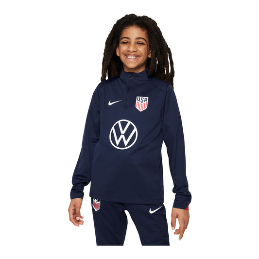 Youth Nike USA VW Strike Quarter Zip Drill Navy Top - Front View