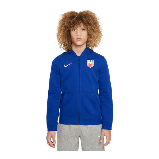 Youth Nike USA Club Terry Full Zip Royal Jacket - Front View