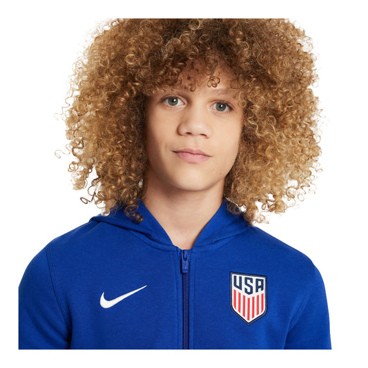 Youth Nike USA Club Terry Full Zip Royal Jacket - Collar View