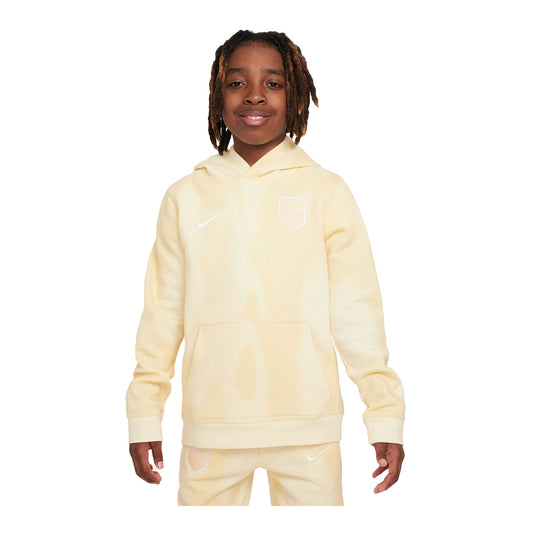 Youth Nike USA Club Fleece Yellow Hoodie - Front View on Model