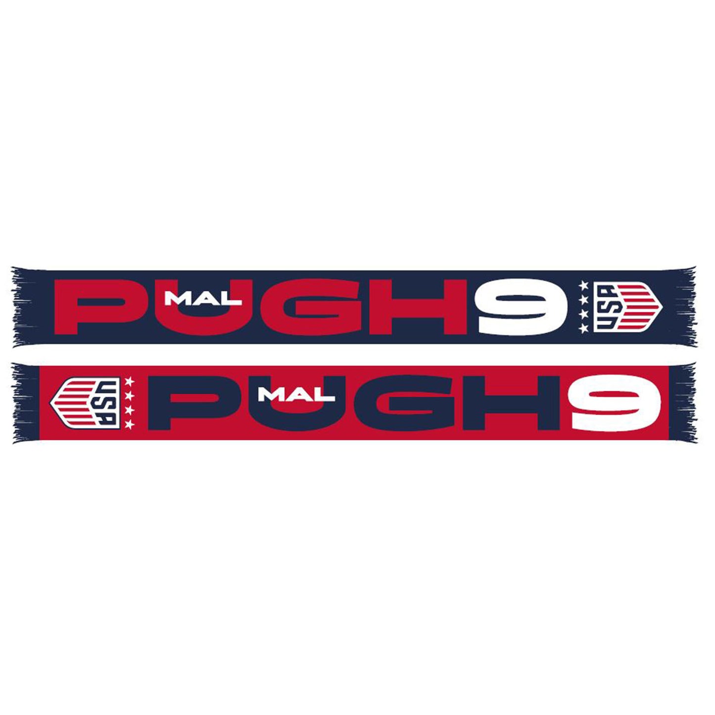 Ruffneck USWNT Pugh 9 HD Knit Scarf in Navy and Red - Front and Back View