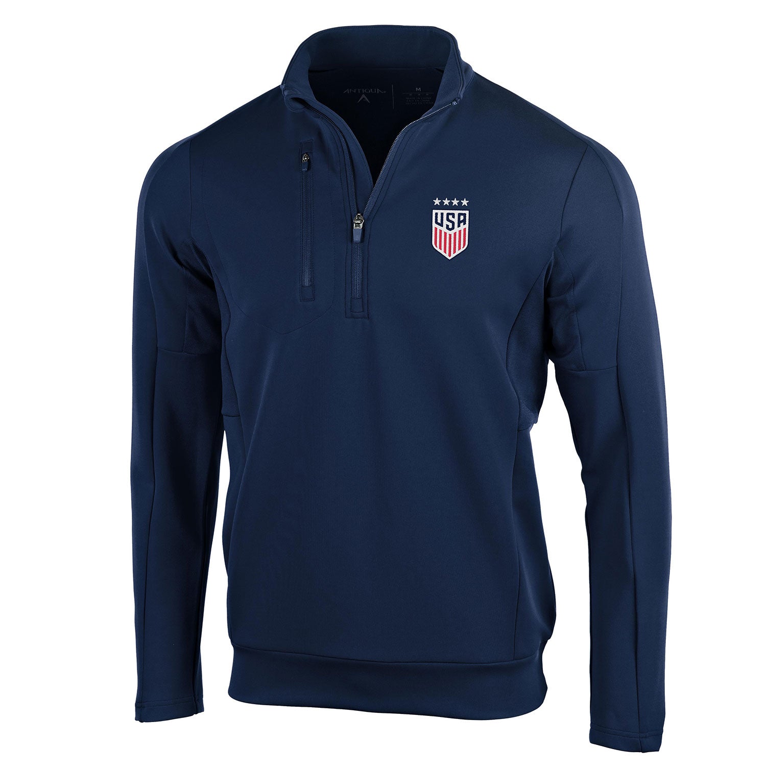 Men's Antigua US WNT Generation 1/4 Zip Navy Pullover - Front View