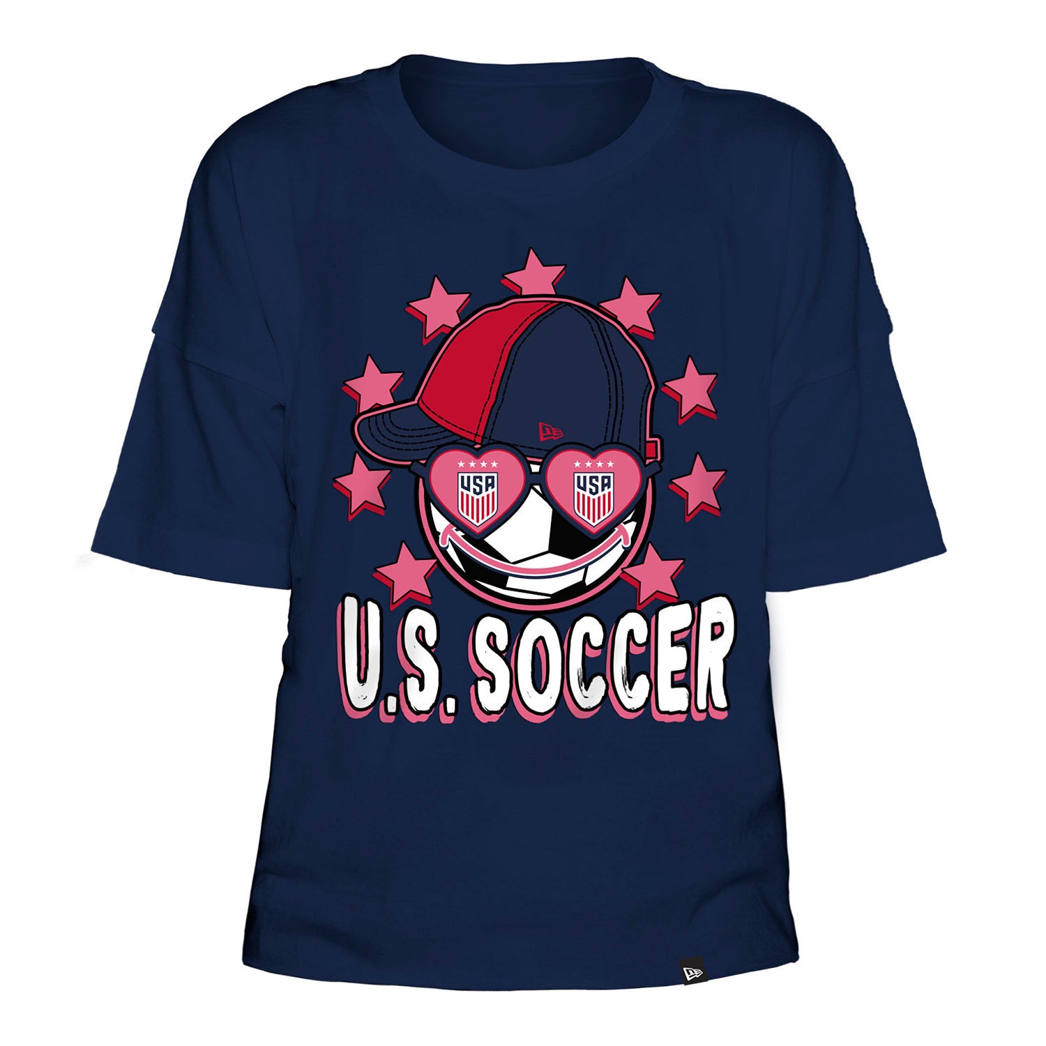 Girls New Era USWNT Raw Edge Glitter Tee in Navy - Front View