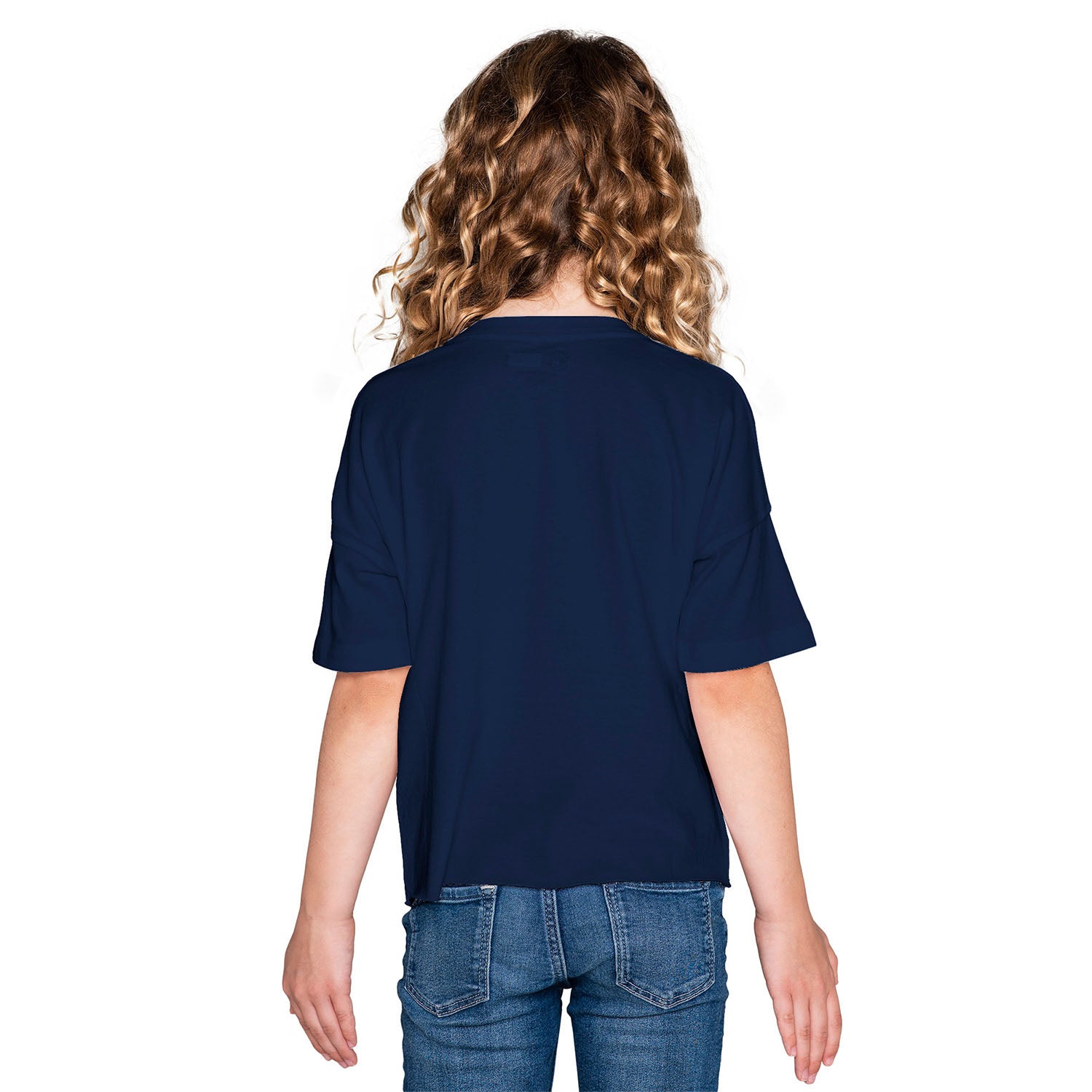 Girls New Era USWNT Raw Edge Glitter Tee in Navy - Back View