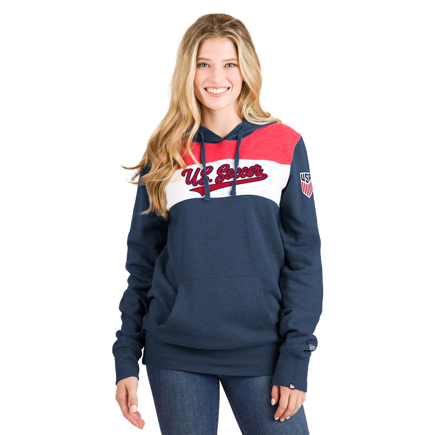Women's New Era USMNT Bi-Blend Navy Fleece Pullover - Front View