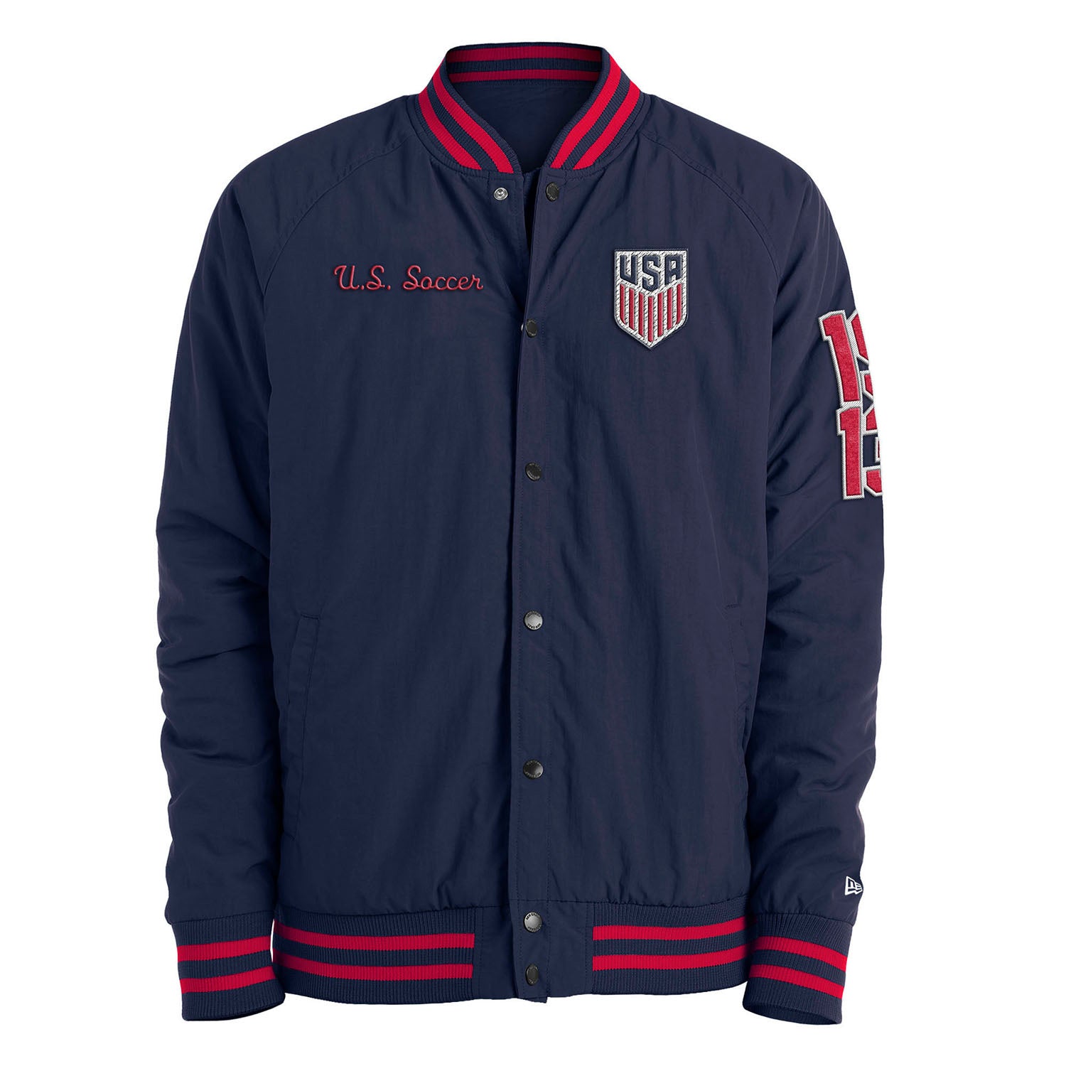 Men's New Era USMNT Front Snap Nylon Navy Jacket - Front View