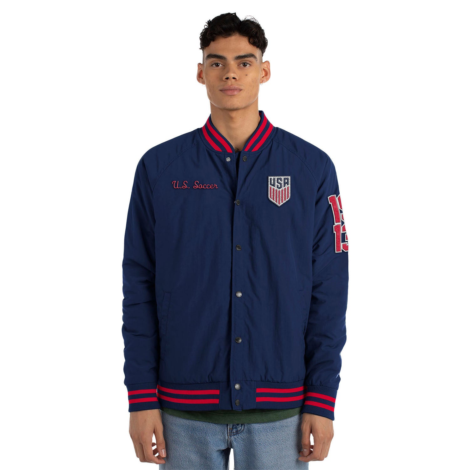 Men's New Era USMNT Front Snap Nylon Navy Jacket - Front View