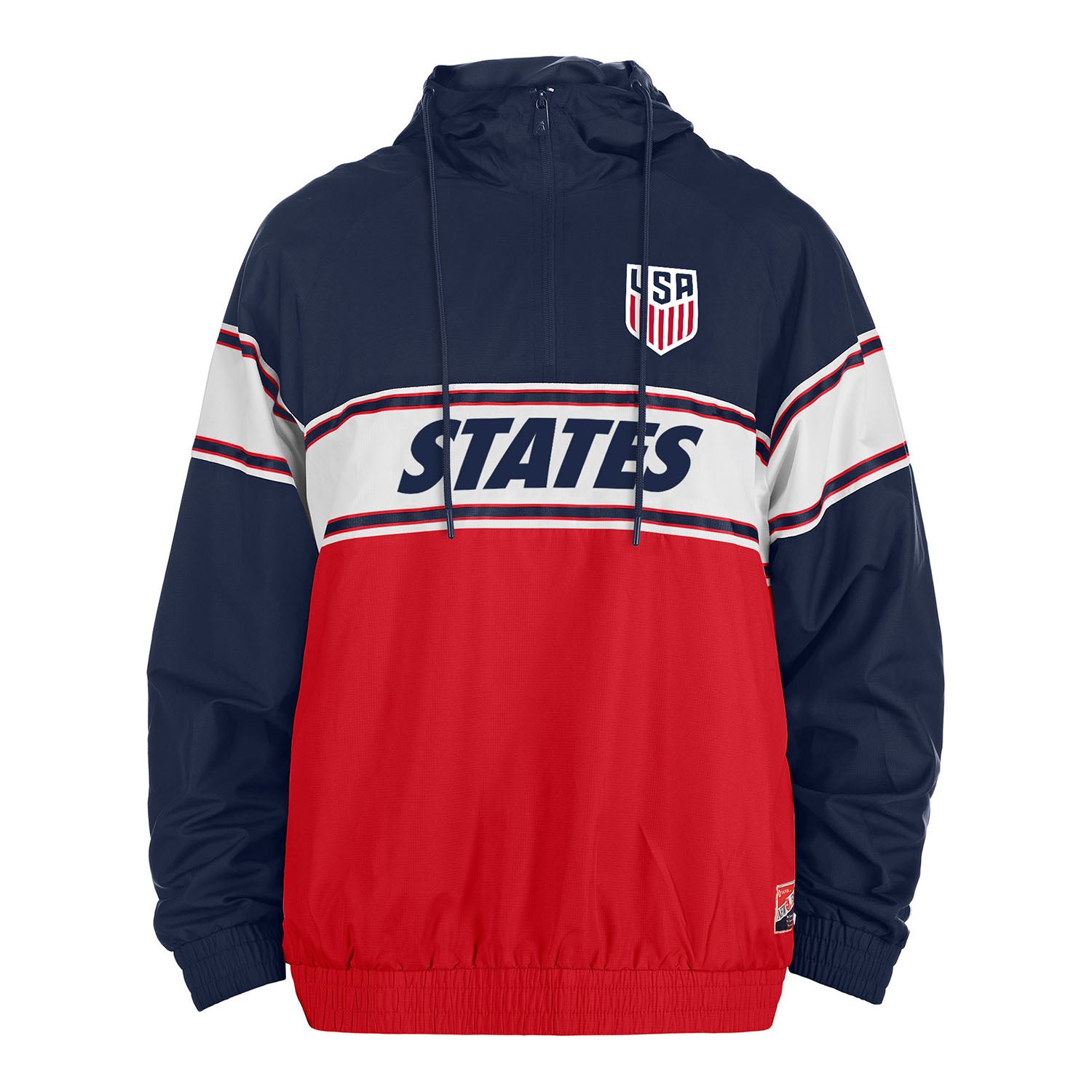 Men's New Era USMNT 1/4 Zip Pullover Hoodie in Navy and Red - Front View