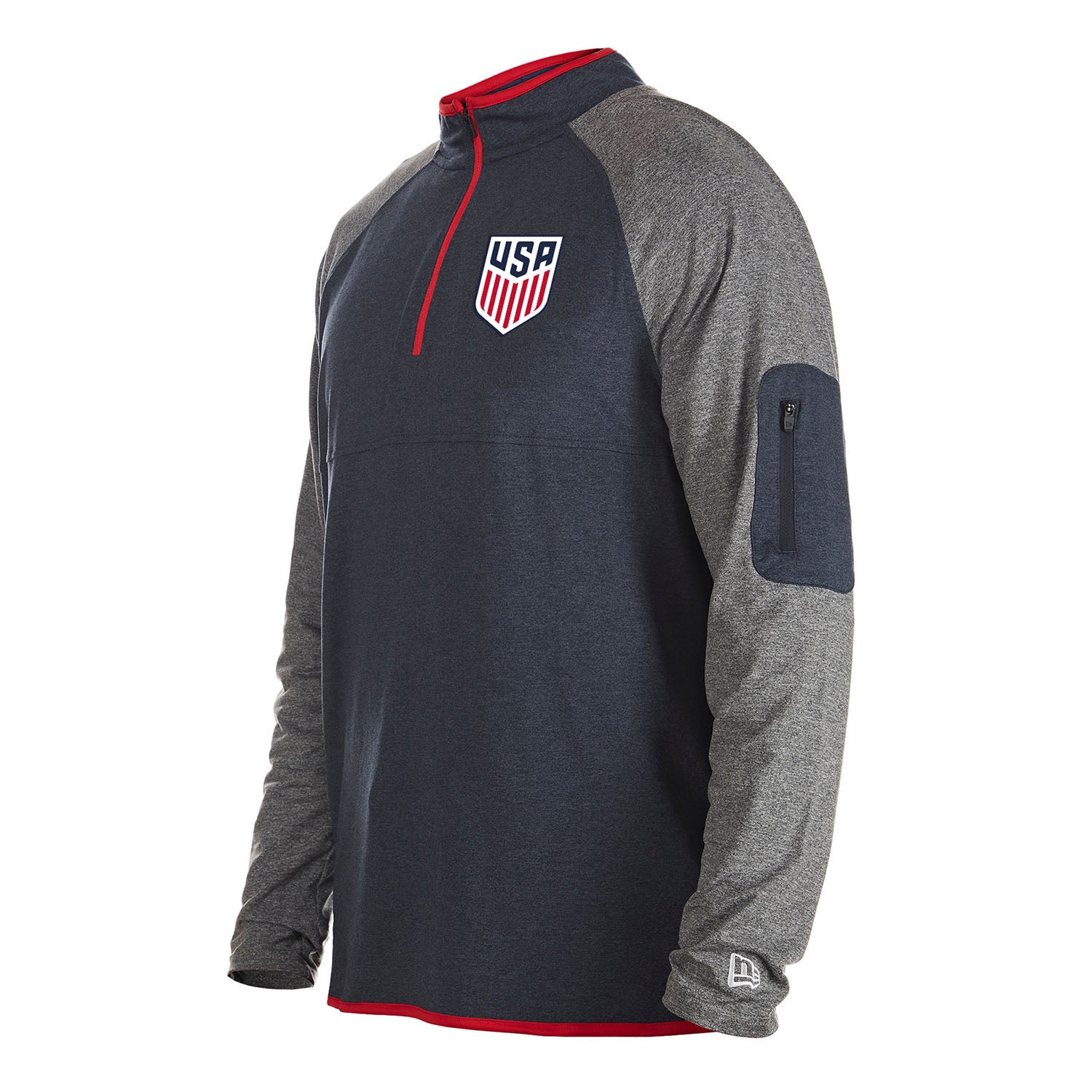 Men's New Era USMNT 1/4 Zip Navy/Grey Pullover - Side View