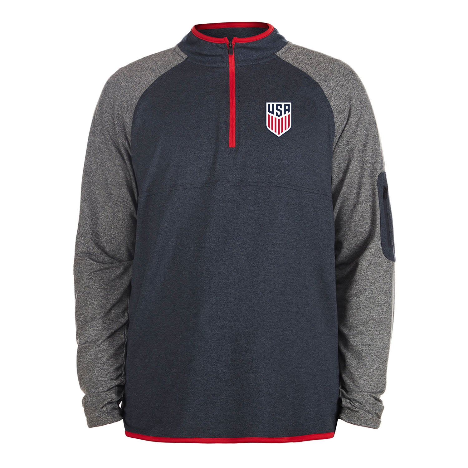 Men's New Era USMNT 1/4 Zip Navy/Grey Pullover - Front View