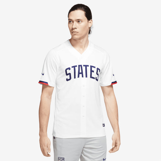 Men's Nike USA Dri-Fit States Baseball Jersey in White - Front View