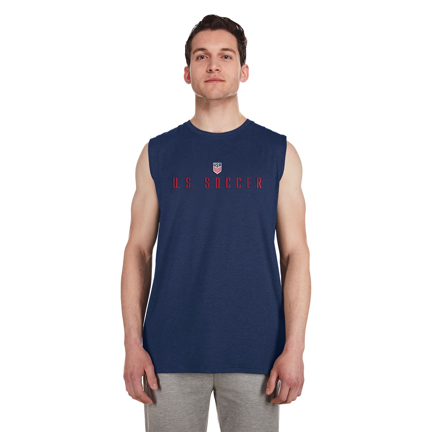 Men's New Era USMNT Active Sleeveless Tank Top in Navy - Front View