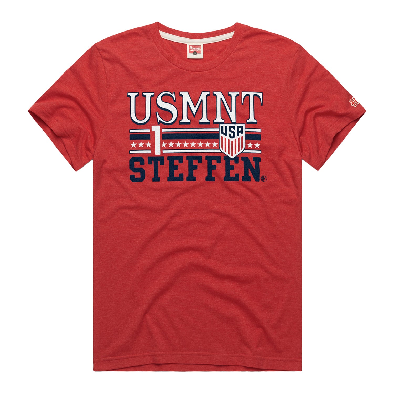 Men's Homage USMNT Steffen 1 Red Tee - Front View