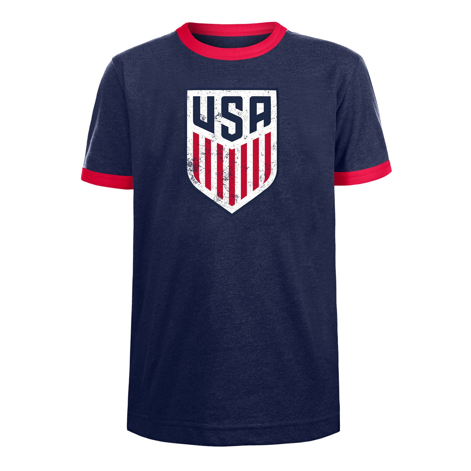 Youth New Era USMNT Bi_Blend Ringer Tee in Navy - Front View