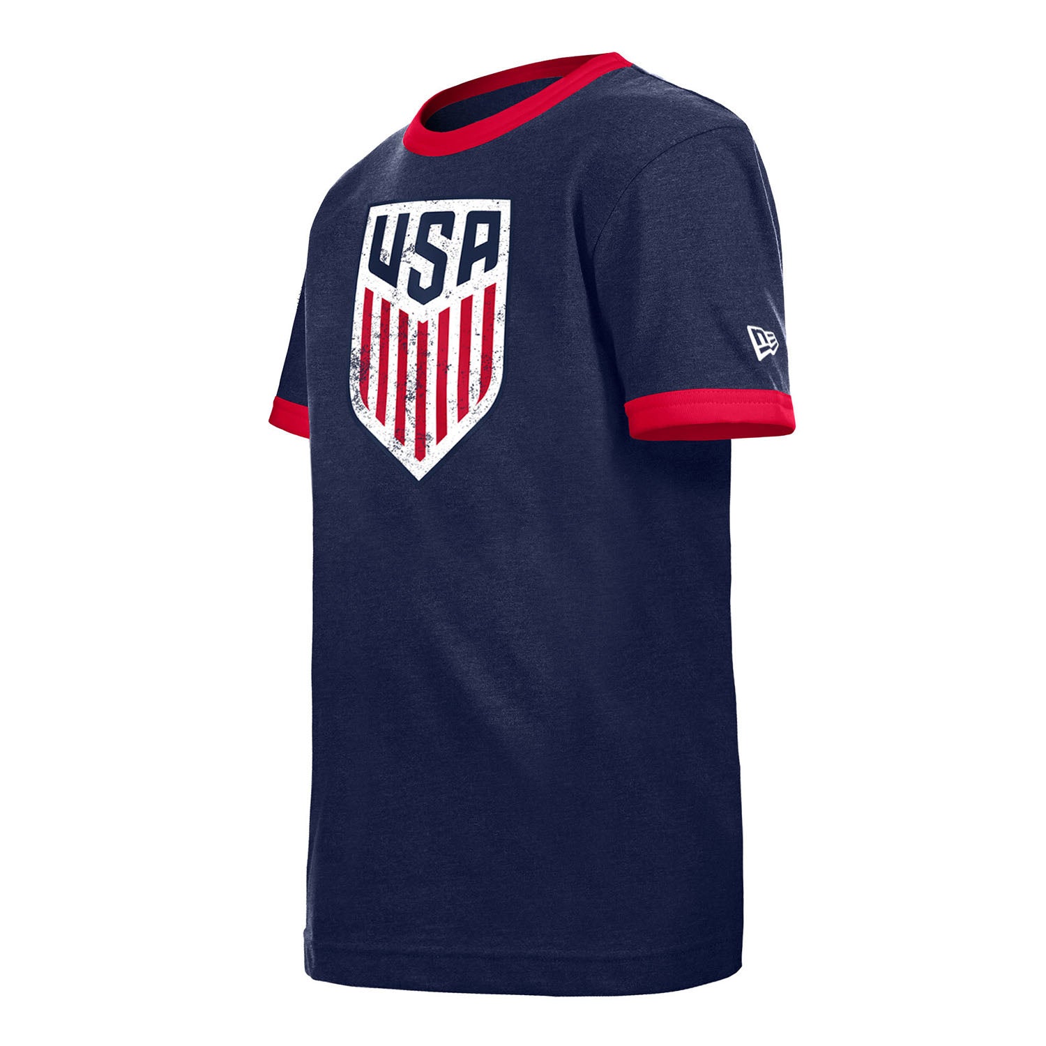 Youth New Era USMNT Bi_Blend Ringer Tee in Navy - Front/Side View