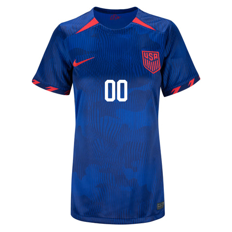 Women's Nike USMNT 2023 Personalized Away Match Jersey in Blue - Front View