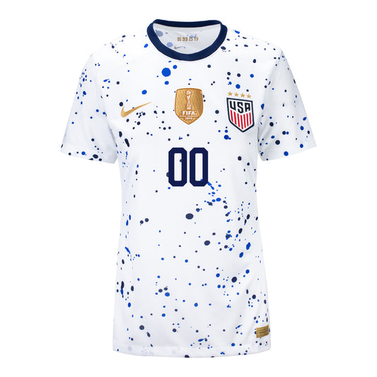 Women's Nike USWNT 2023 Home Personalized Match Jersey w/ FIFA Badge in White - Front View