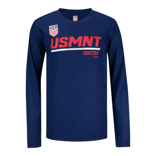Youth Outerstuff US MNT Engage Poly Navy LS Tee - Front View