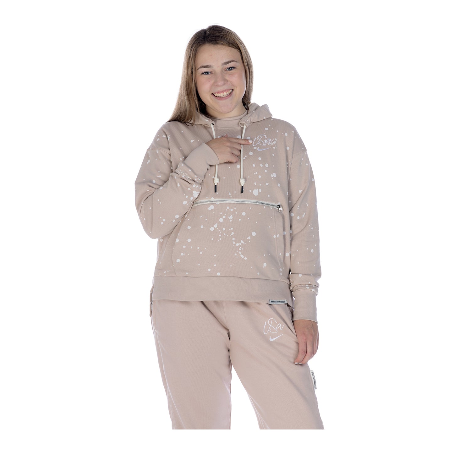 Women's Nike USA Terry Splatter Script Stone Hoodie - Front View