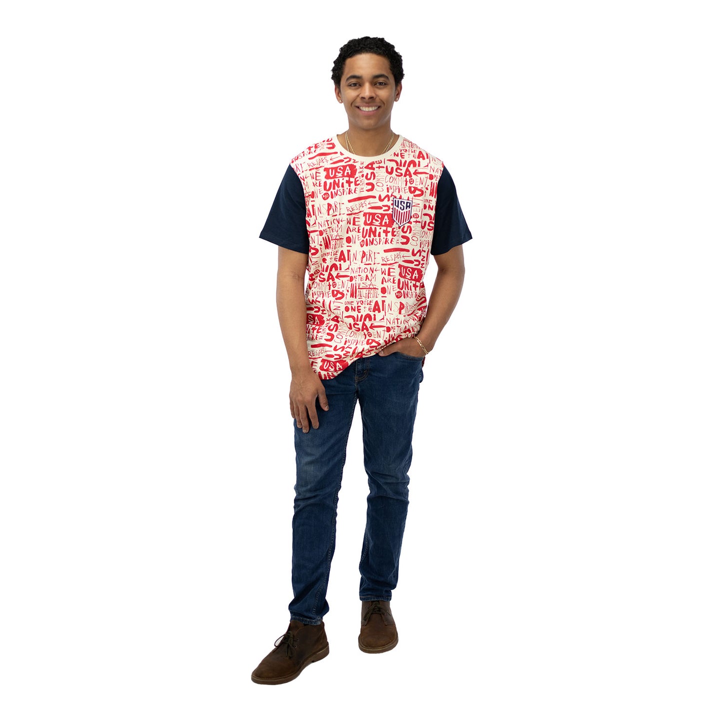 Unisex USA Icon Red Tee - Full Body Front View