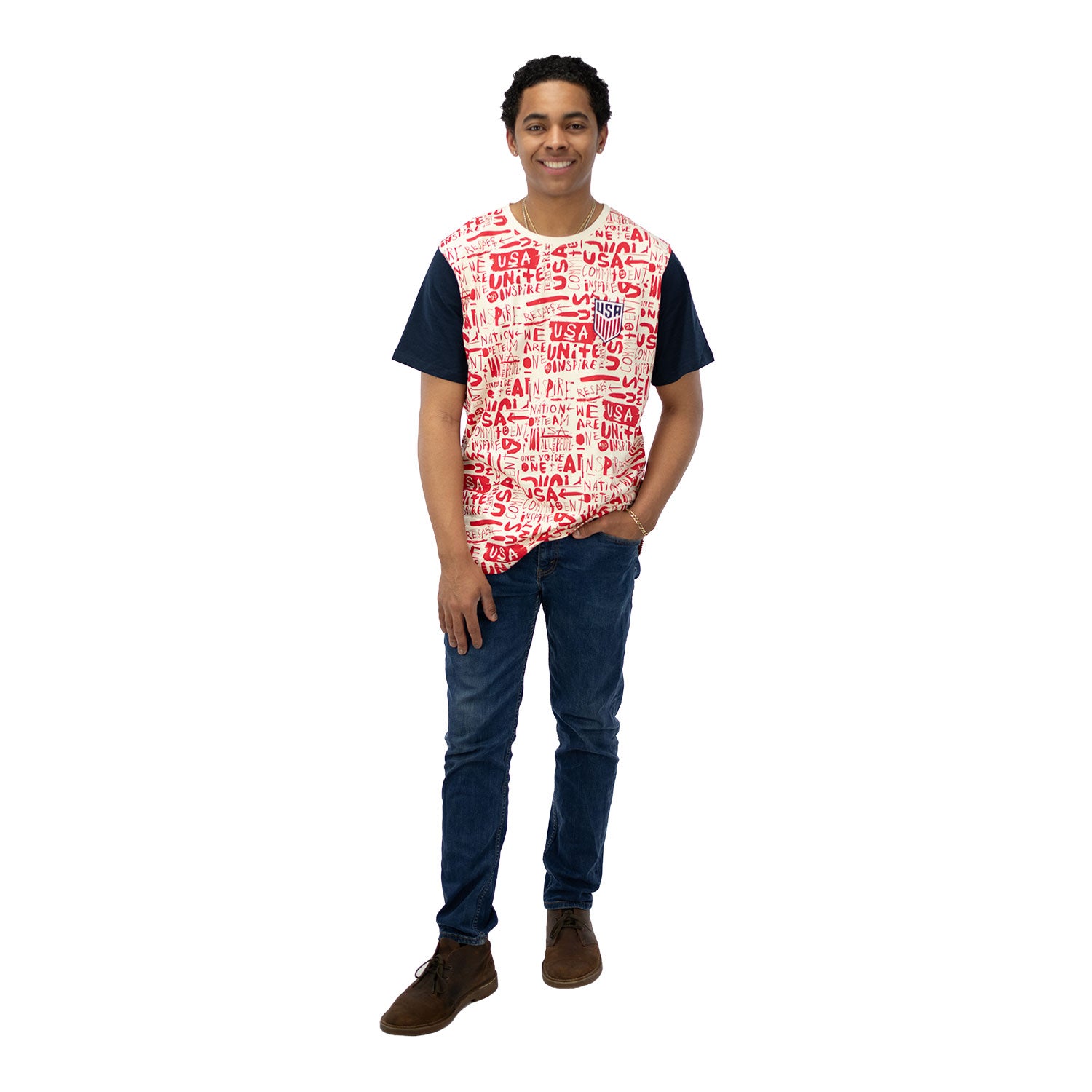 Unisex USA Icon Red Tee - Full Body Front View