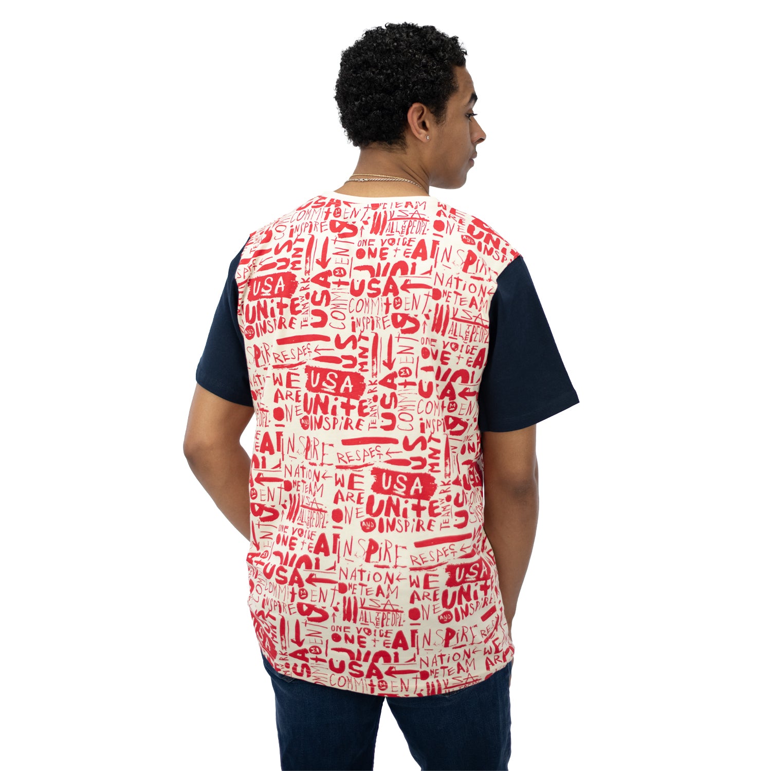 Unisex USA Icon Red Tee - Back View on Model