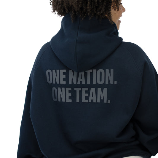Unisex USA Statement Navy Tonal Hoodie - Back View on Model