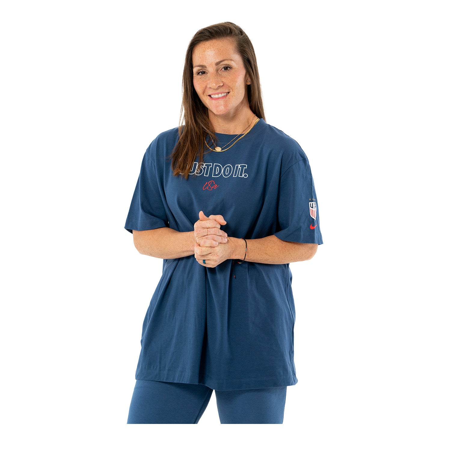 Women's Nike USA Just Do It Blue Tee in Blue - Front View