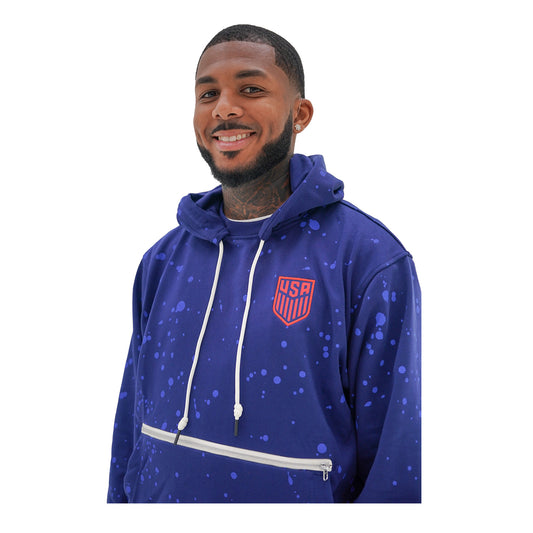 Men's Nike USA 2023 Splatter Crest Blue Hoodie - Front View
