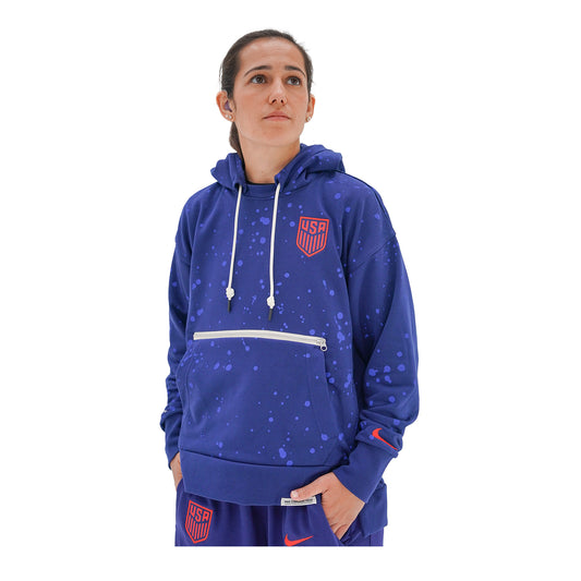 Women's Nike USA Terry Splatter Crest Blue Hoodie - Front View