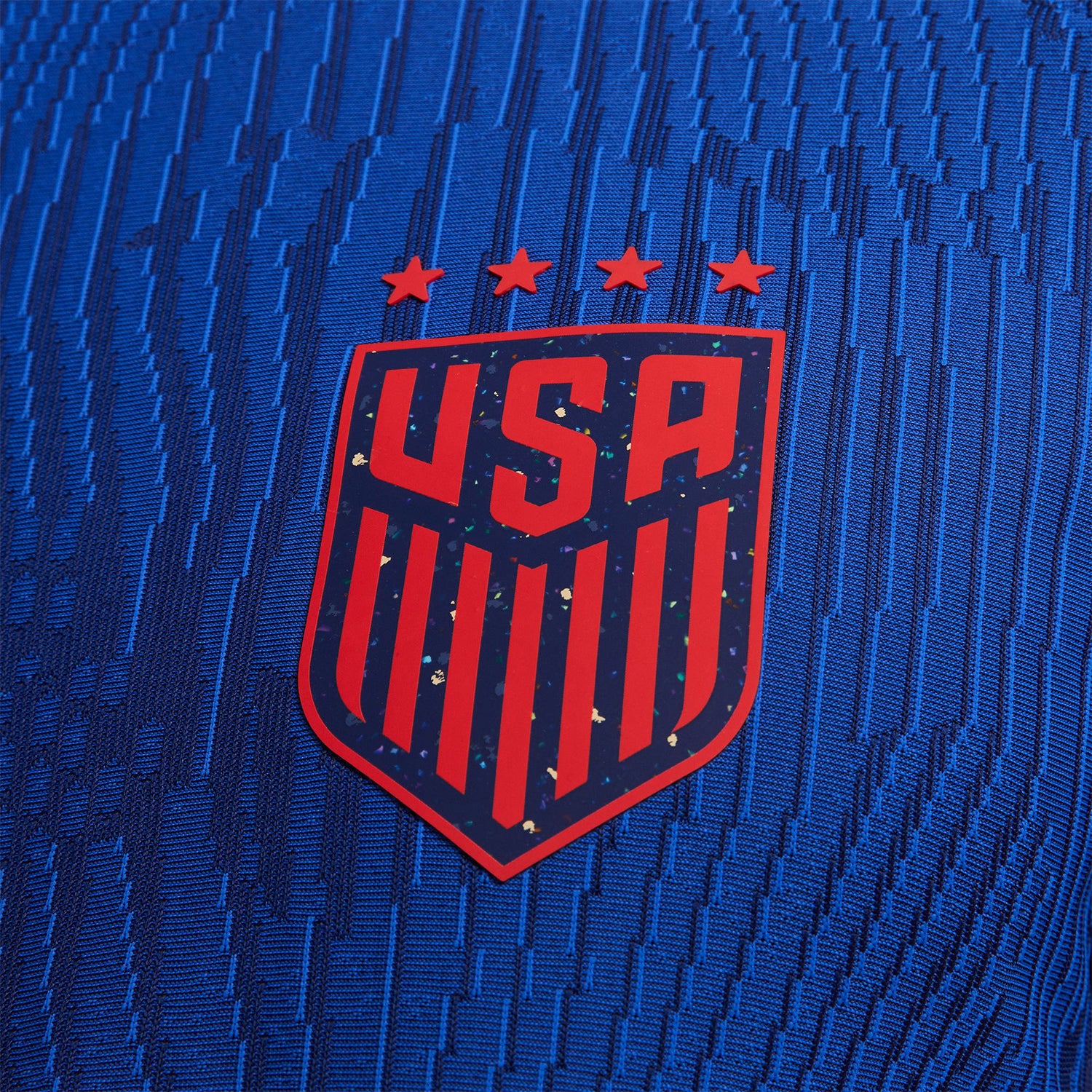 Men's Nike USWNT 2023 Away Match Jersey in Blue - Badge View