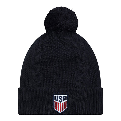Women's New Era USWNT White Cable Knit Hat - Front View