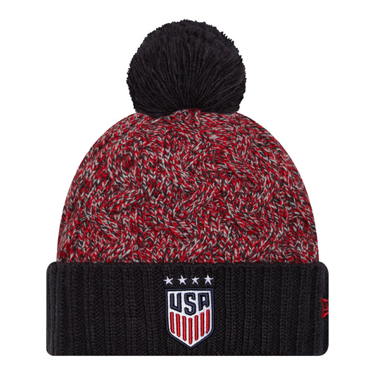 Women's New Era USWNT Marl Navy Knit Hat - Front View