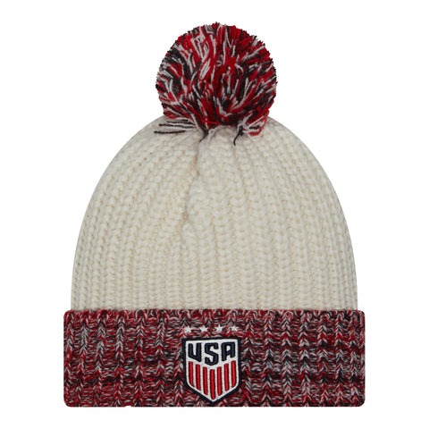 Women's New Era USWNT Fresh White Knit Hat - Front View