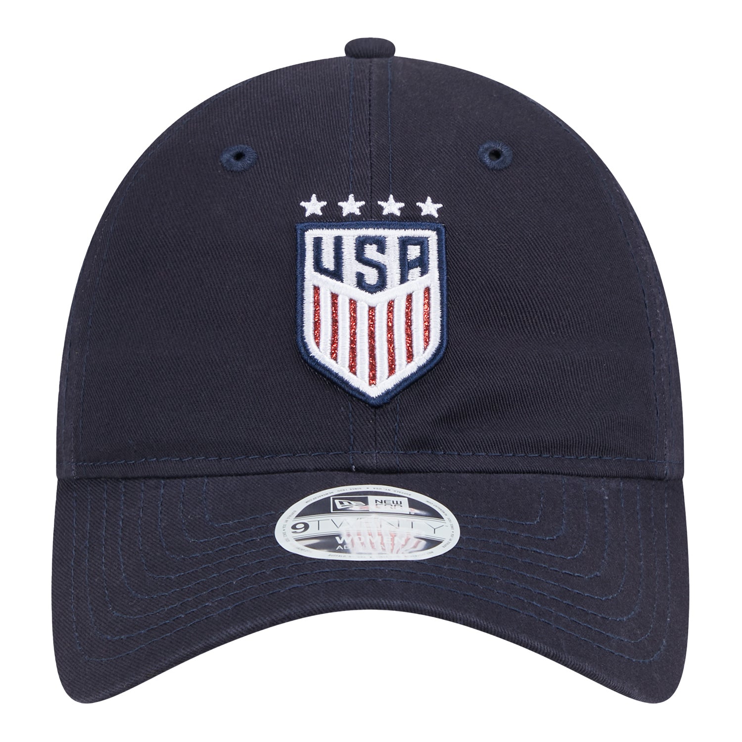 Women's New Era USWNT 9Twenty Glitter Navy Hat - Front View