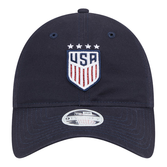 Women's New Era USWNT 9Twenty Glitter Navy Hat - Front View